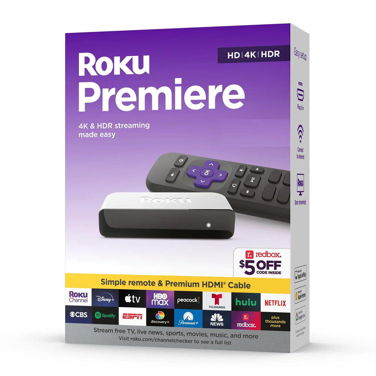 4K HDR Streaming Media Player with HDMI Cable and Remote L3896