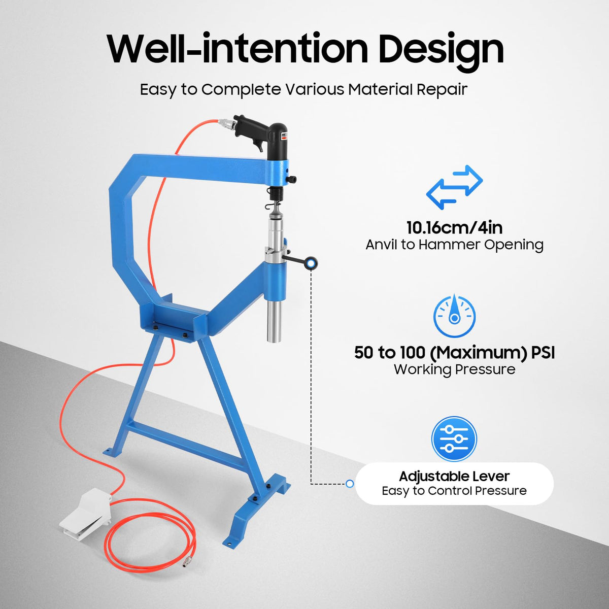 4" Pneumatic Planishing Hammer with Anvil & Cast-Iron Stand J278