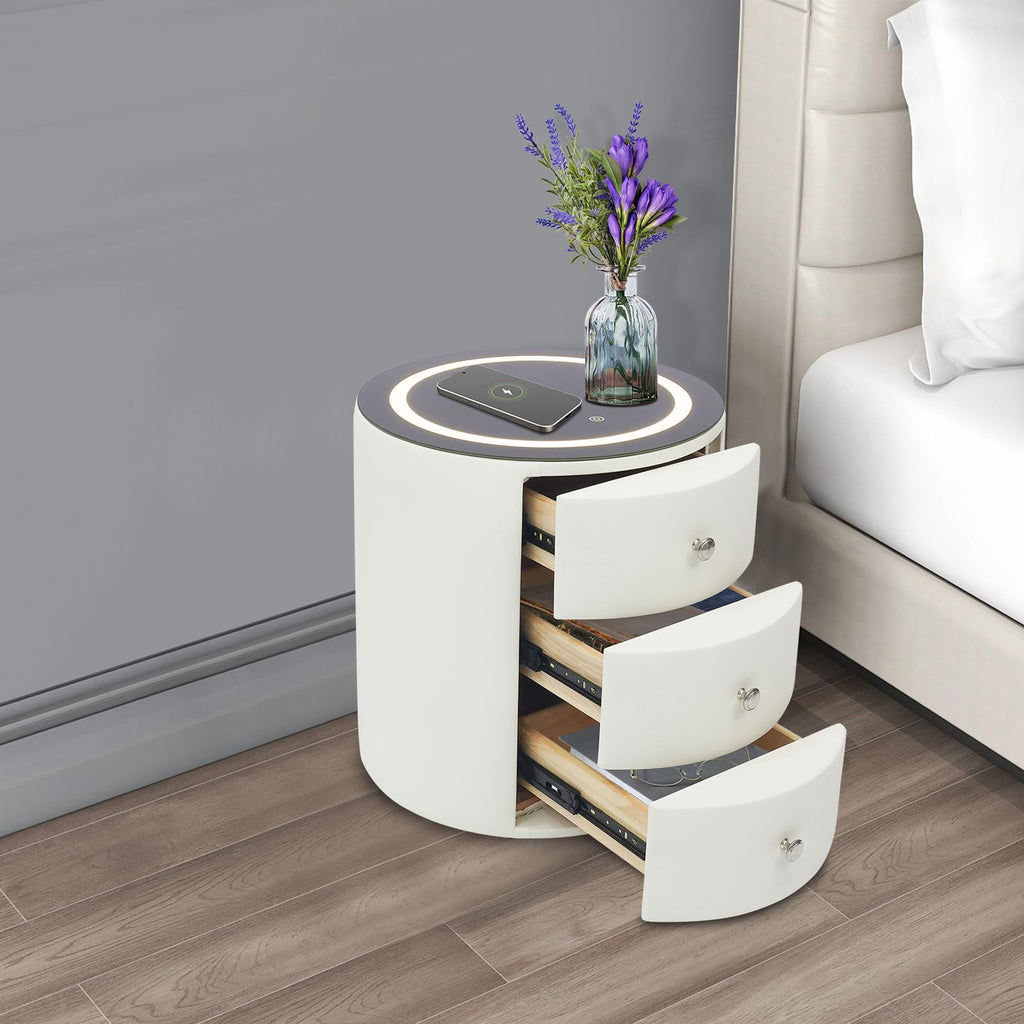Smart Nightstand with Wireless Charging Station & LED Lights 3 Drawers G61780