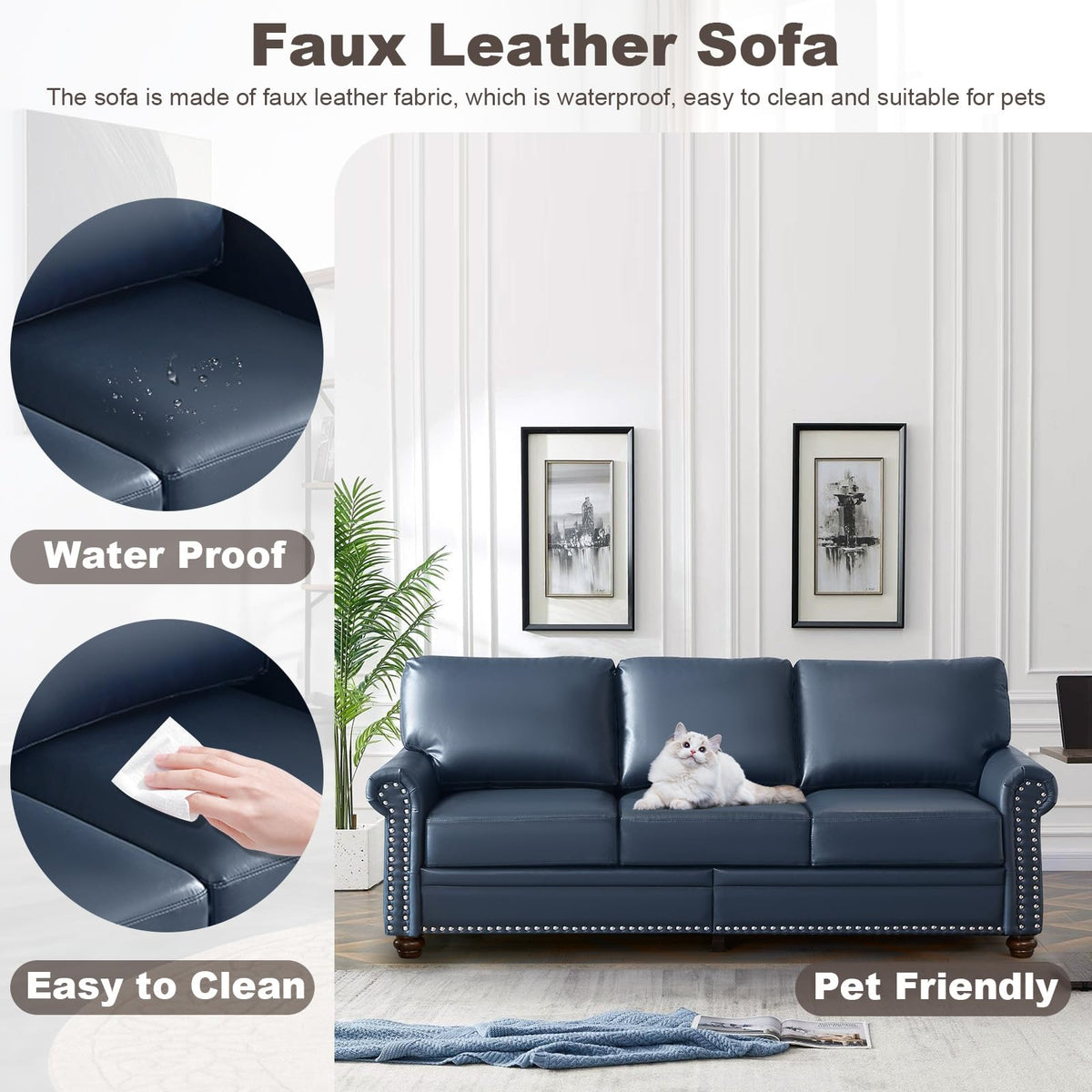 Faux Leather Oversized 3 Seater Sofa with Storage K150649