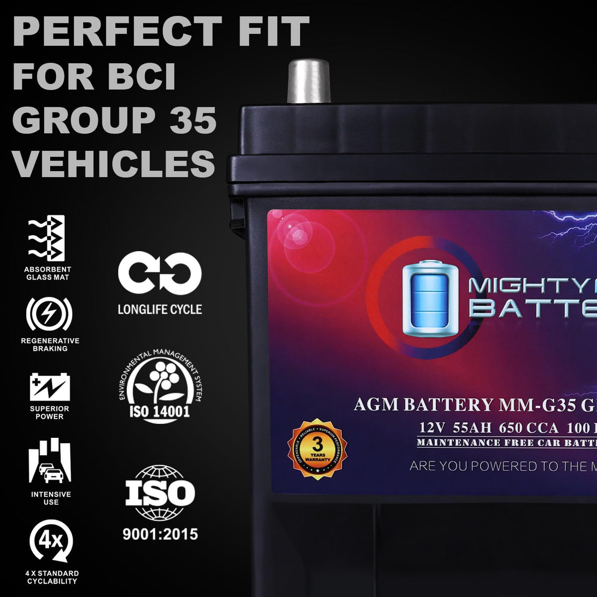 12V 55Ah AGM Replacement Battery J1659