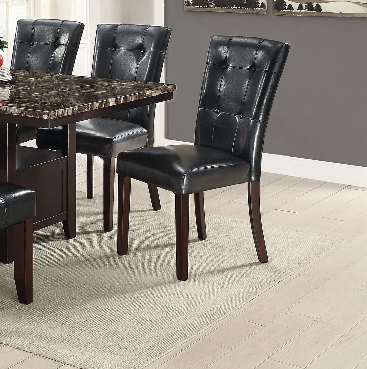 Black Faux Leather Tufting Parson Chairs Set of 2 F8551
