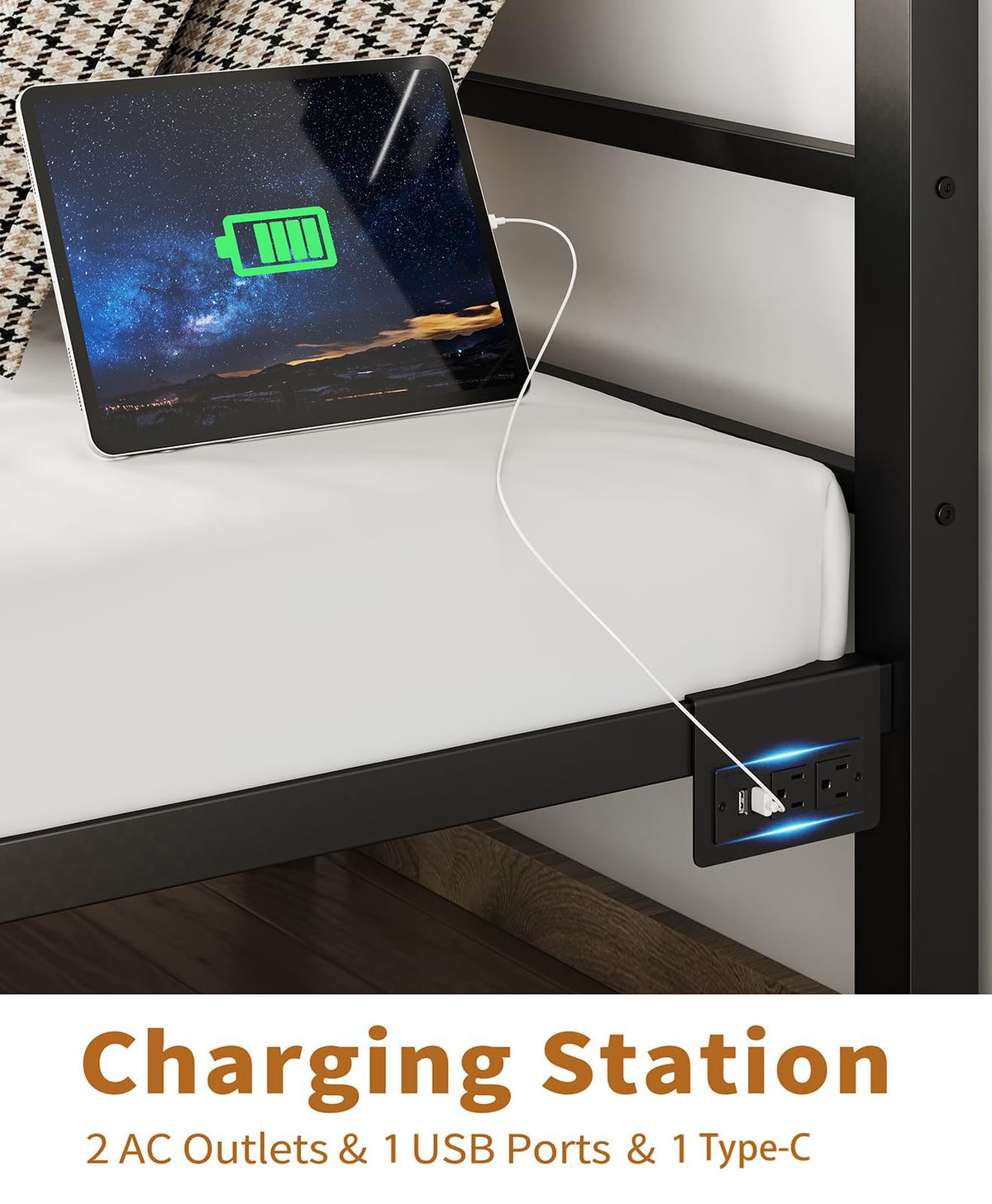 Black Twin Bed Frame with LED Lights and Charging Station U152