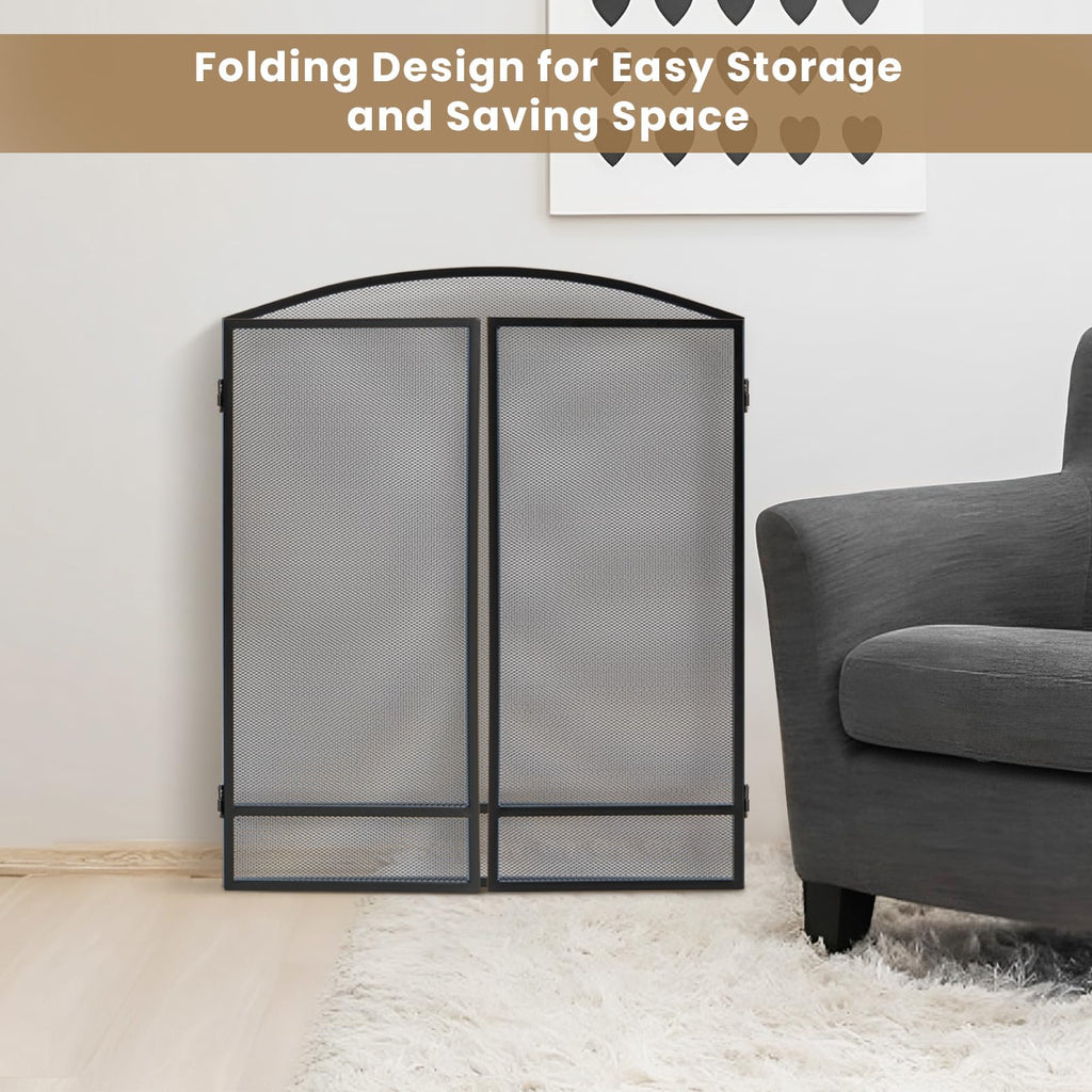 Black Wrought Iron 3 Panel Folding Fireplace Screen P694