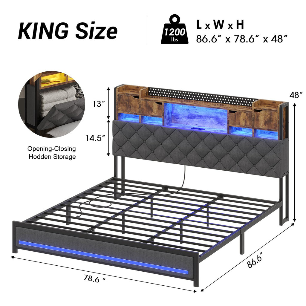 King Size Bed Frame with Storage & Upholstered Headboard M534