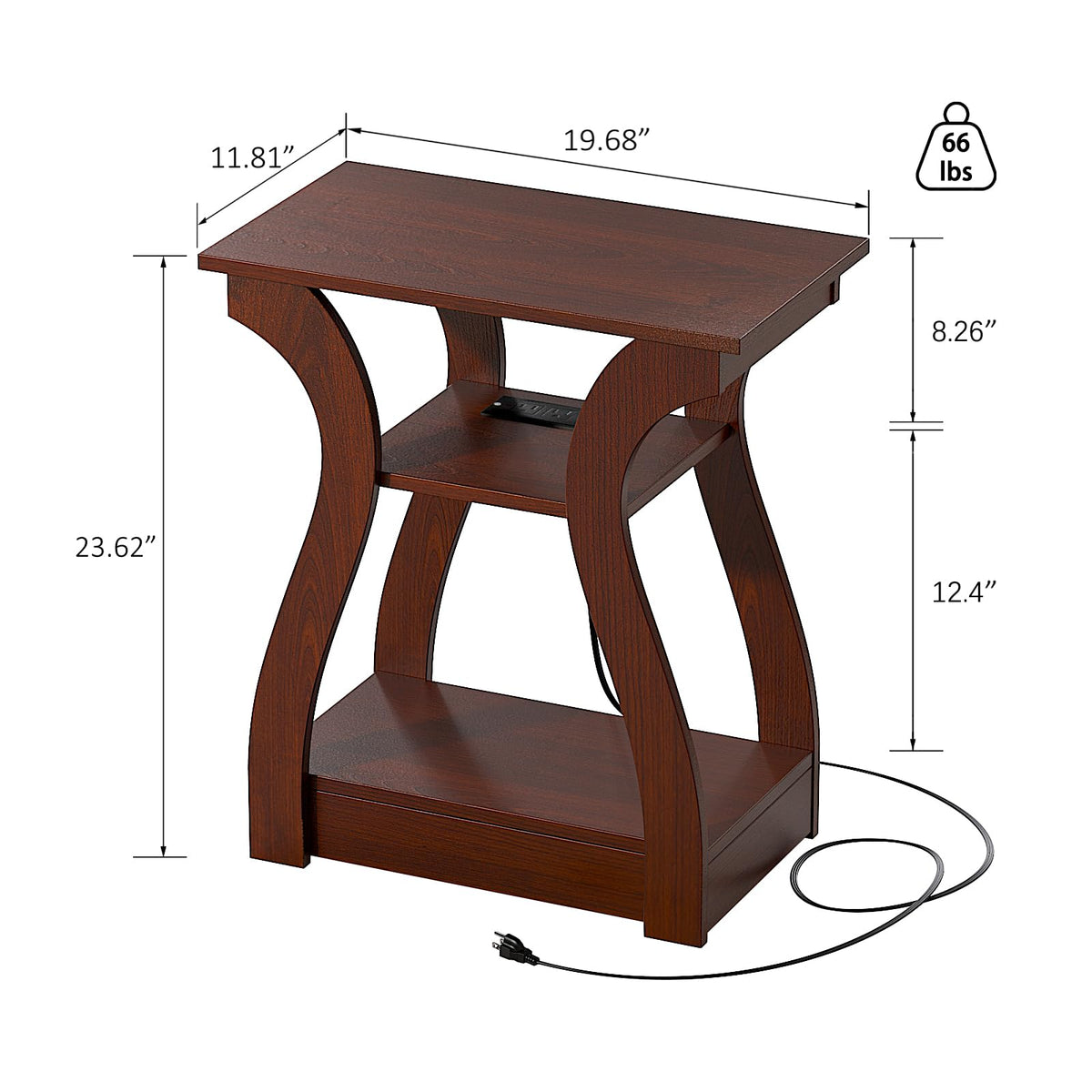 Cherry End Tables Set of 2 with Charging Station S77352
