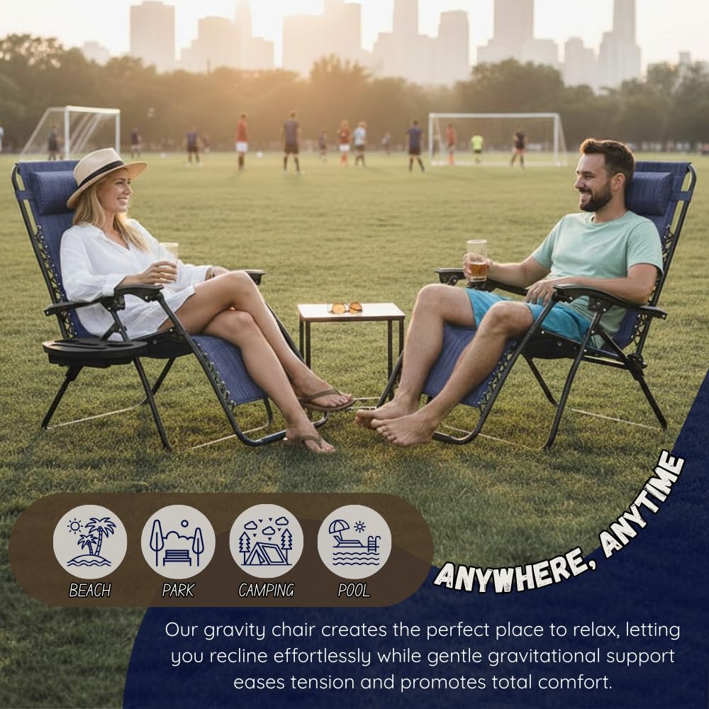 Set of 2 Navy Blue Adjustable Folding Lounge Chairs with Pillows X325118