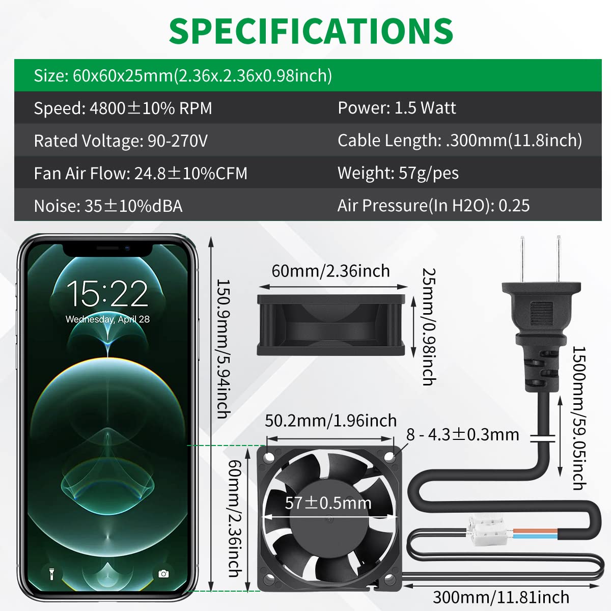 60mm x 25mm Mini Muffin Fan Cooling Axial AC I475