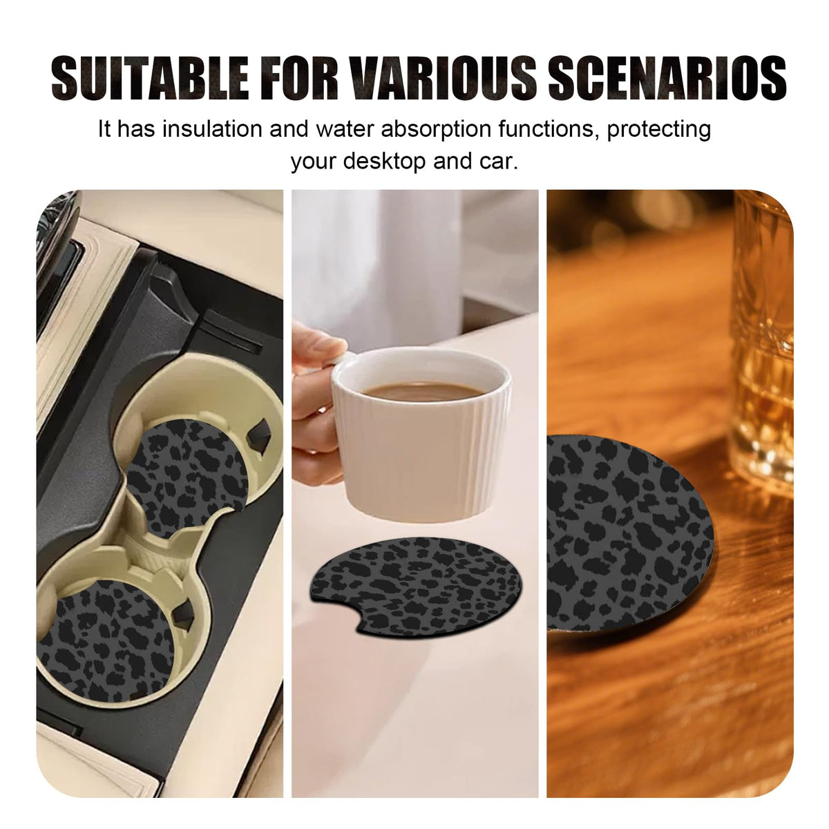 2 PCS Non-Slip Rubber Cheetah Print Car Cup Coasters M8888