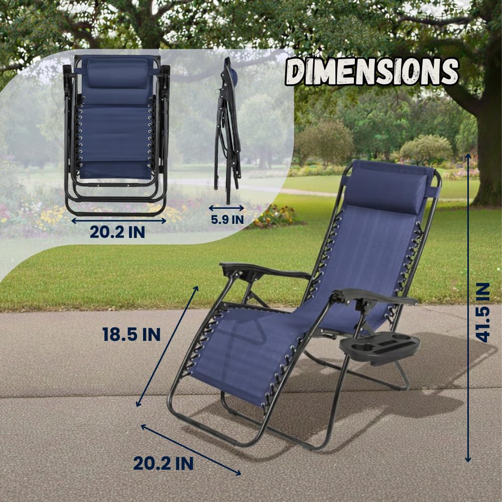 Set of 2 Navy Blue Adjustable Folding Lounge Chairs with Pillows X325118