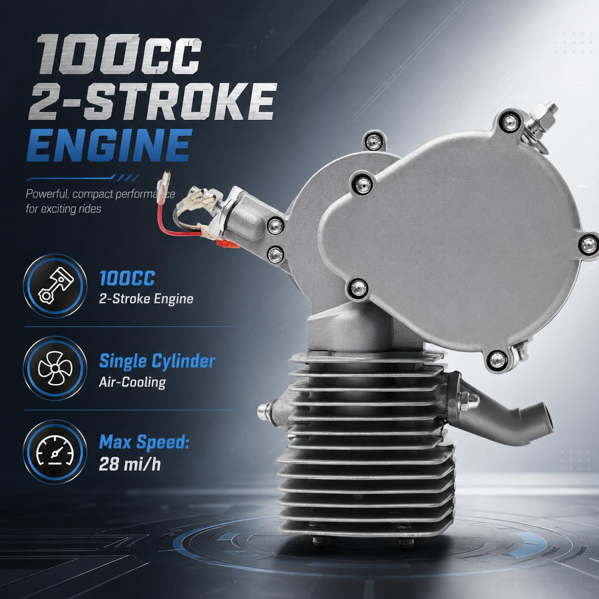 2-Stroke 100cc Gas Bicycle Engine Kit with 44 Tooth Sprocket O643