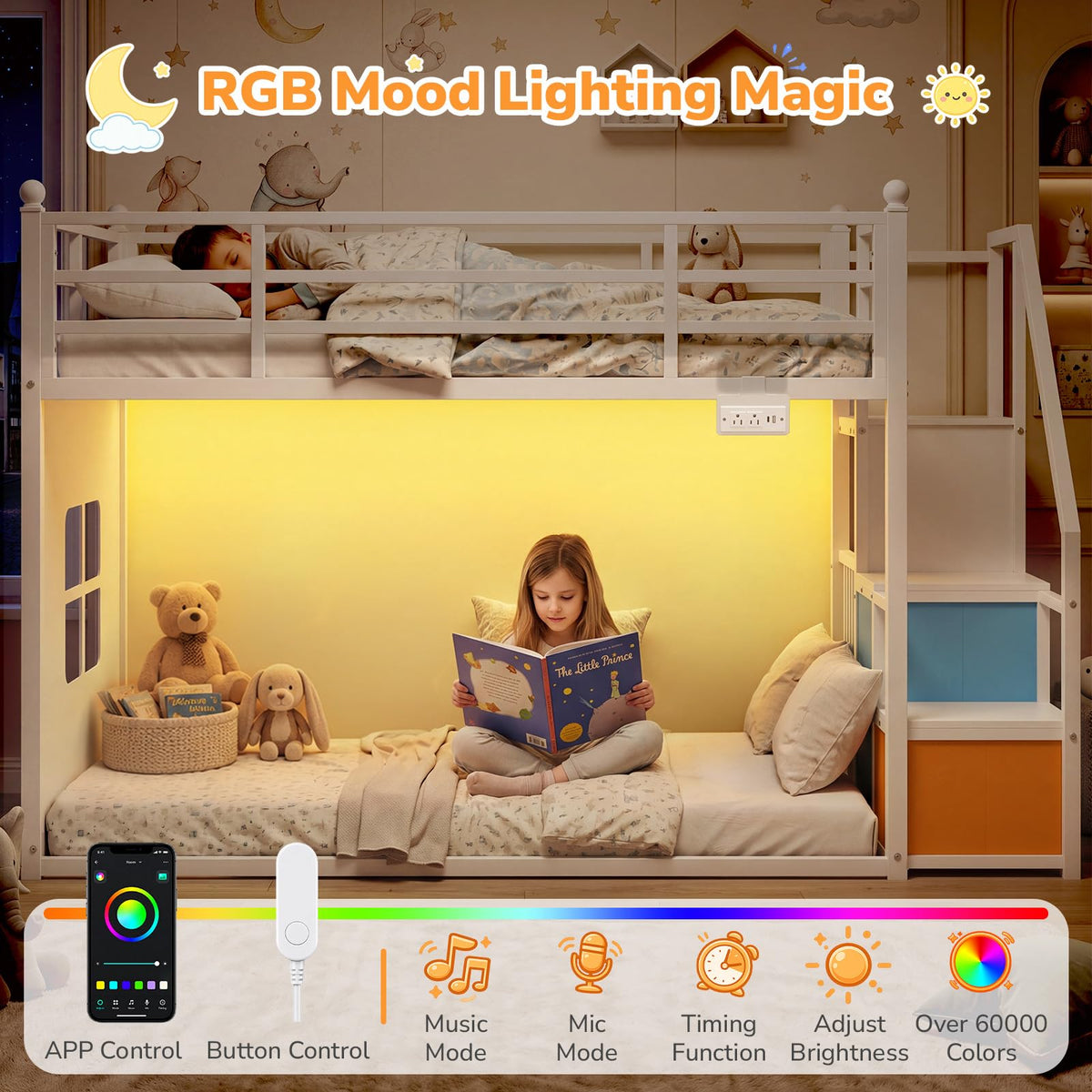 White Twin Over Twin Bunk Bed with Stairs and 3 Storage Drawers M38808