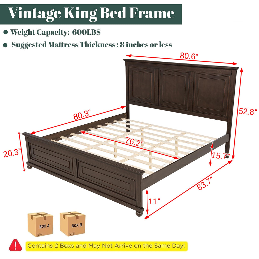King Size Pinewood Platform Bed with Headboard and Footboard K89503