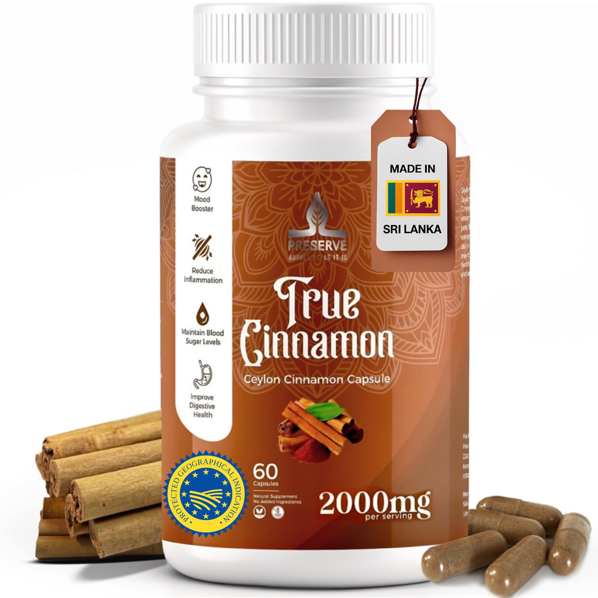 Pure Ceylon Cinnamon Capsules, 2,000mg, Non-GMO, Gluten-Free X913