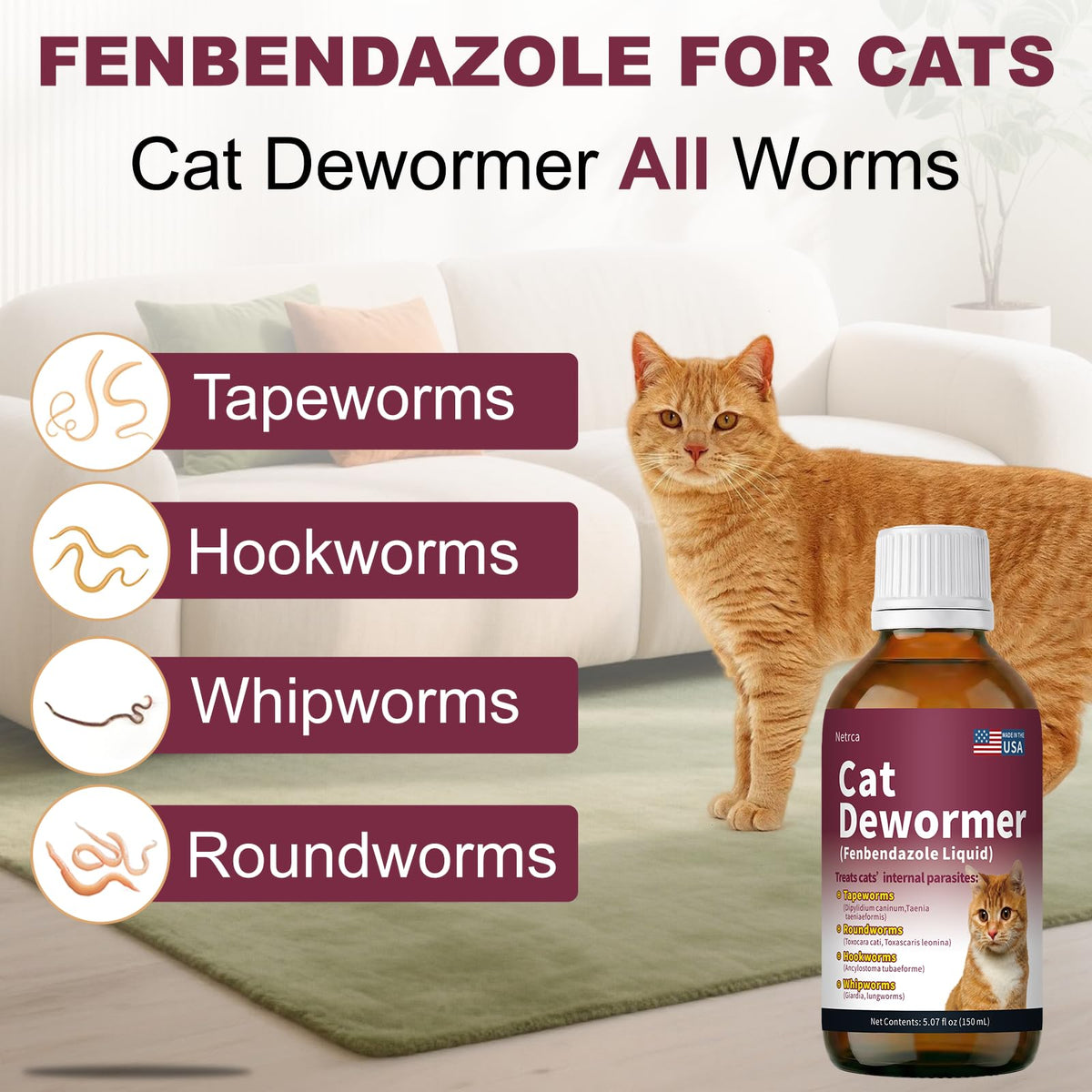 Fenbendazole Dewormer for Cats & Kitten, 150 mL K537361