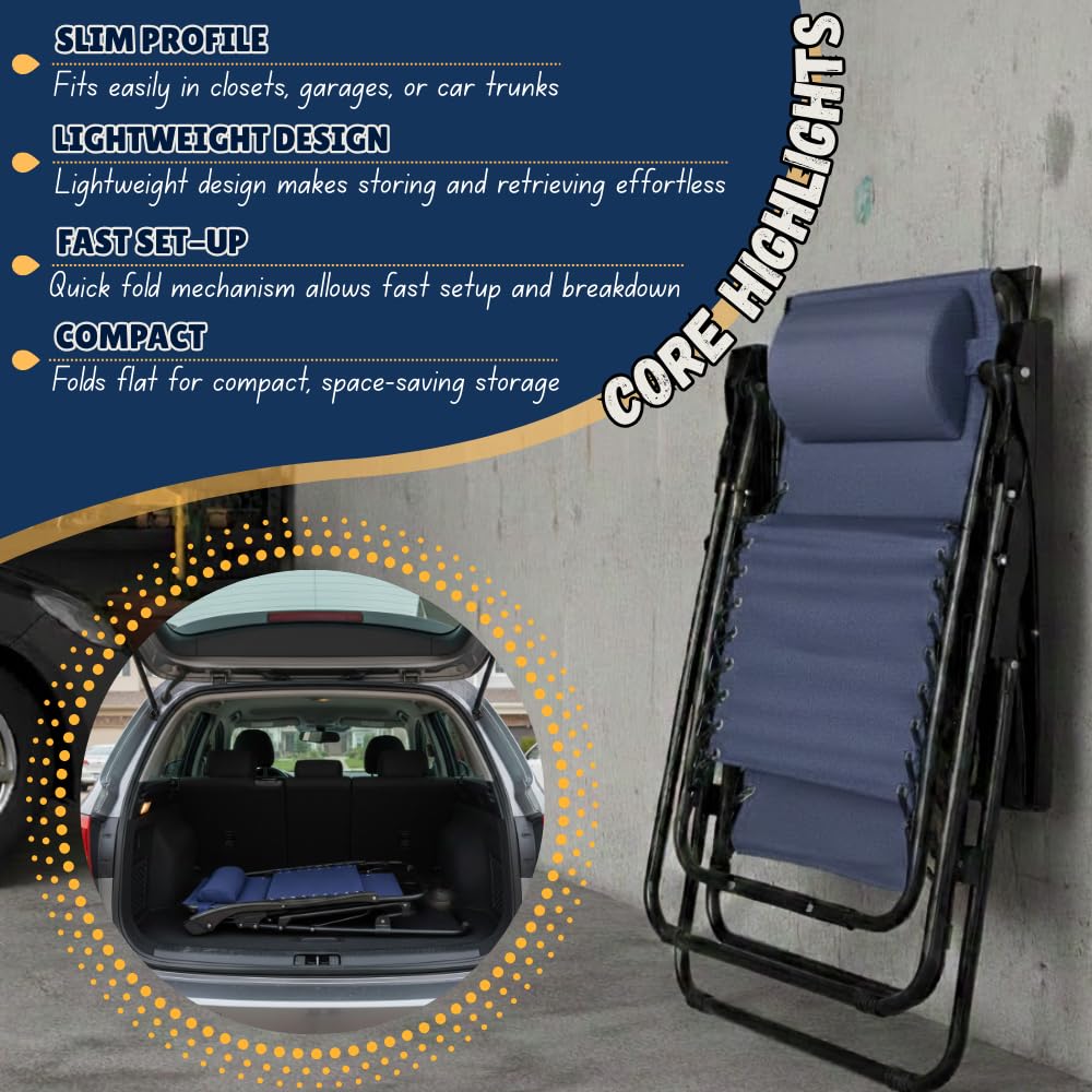 Set of 2 Navy Blue Adjustable Folding Lounge Chairs with Pillows X325118