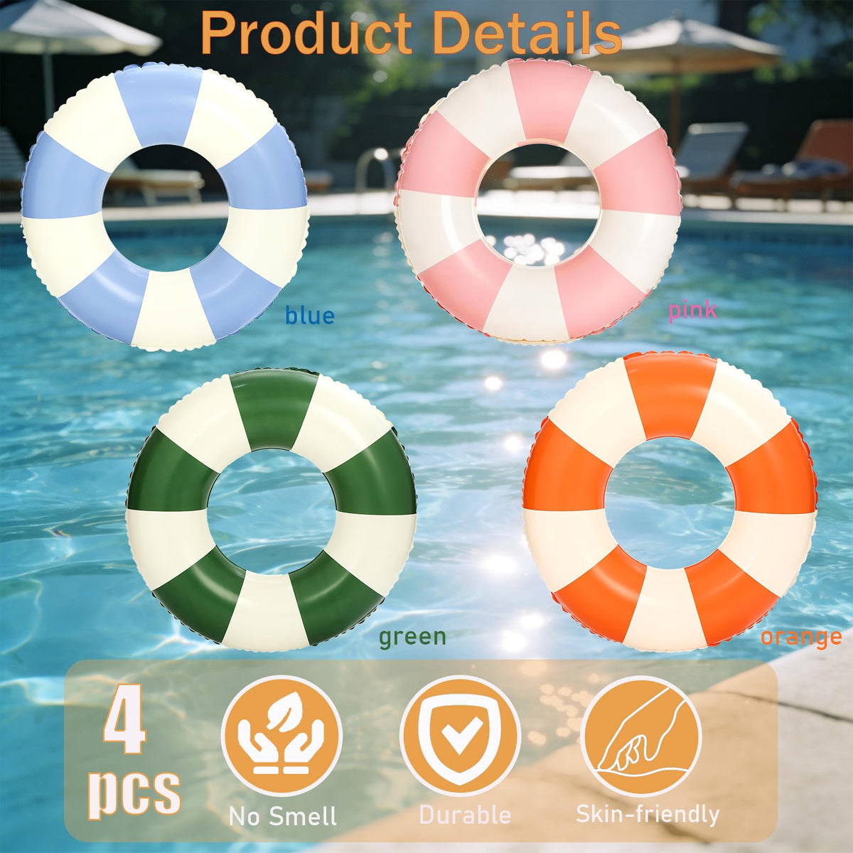 Large Inflatable Pool Float 36 Inch Striped Swim Rings G386916