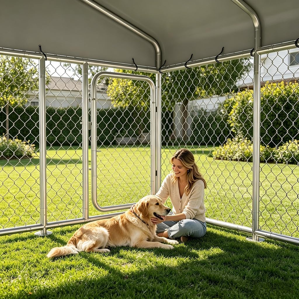 7.5x7.5ft Metal Dog Kennel with Roof T32008