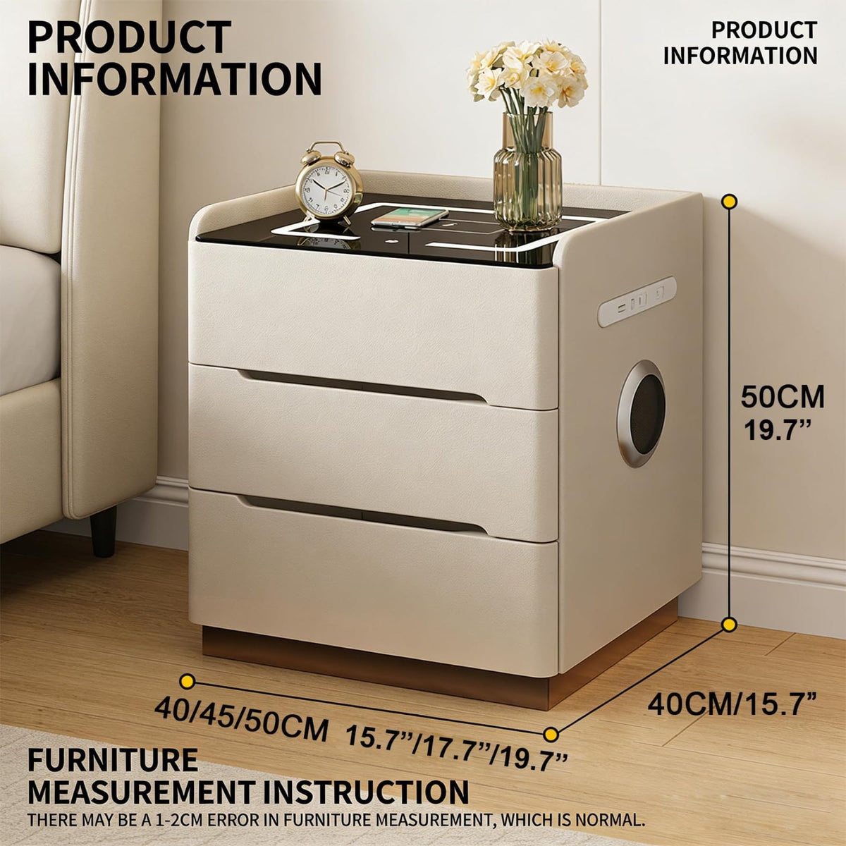 Dark Grey LED Nightstand with Wireless Charging L239052