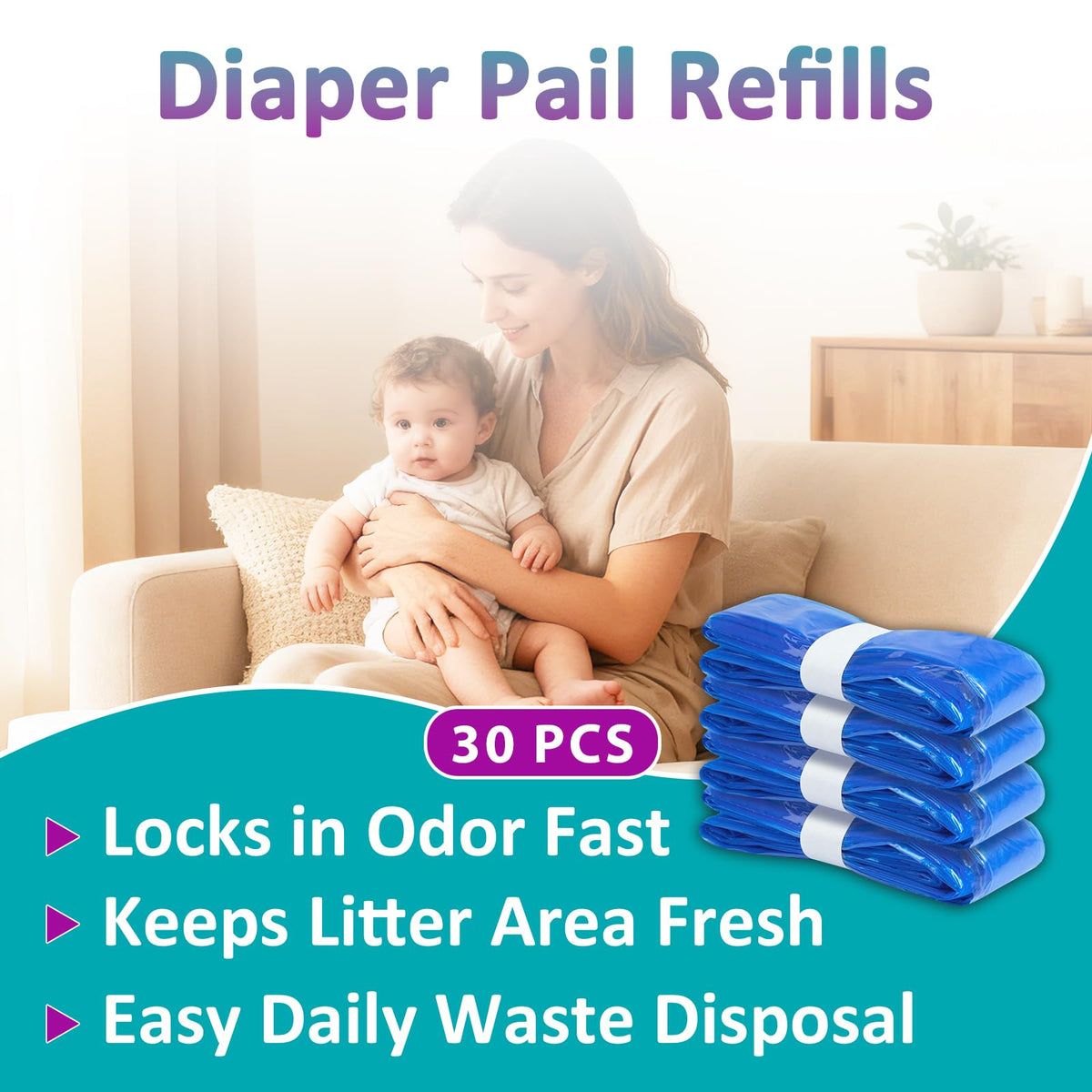 30 Pcs Leakproof Diaper Pail Refills D10259
