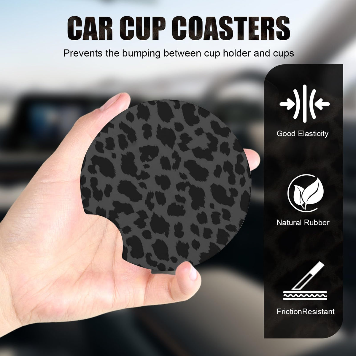 2 PCS Non-Slip Rubber Cheetah Print Car Cup Coasters M8888