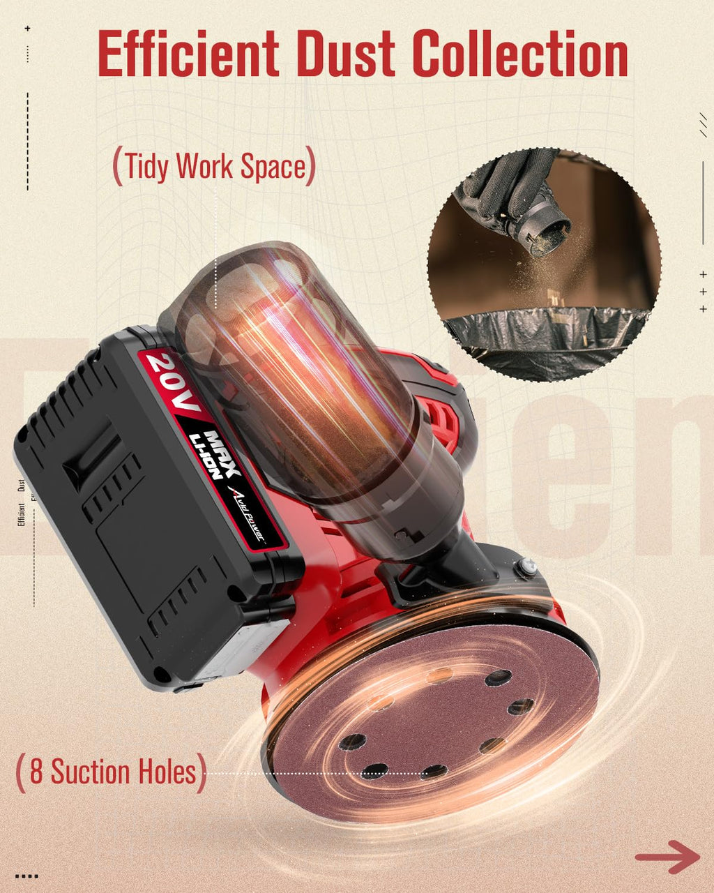 20V Cordless Random Orbital Sander 5” E3423