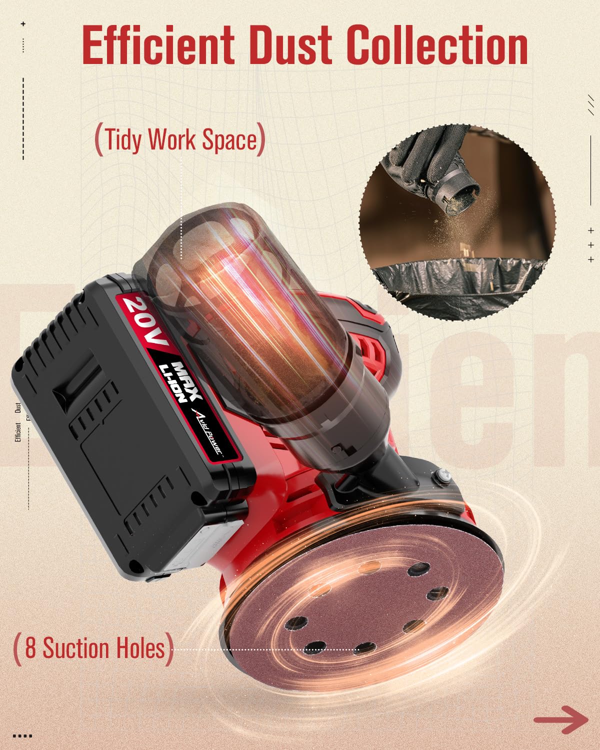 20V Cordless Random Orbital Sander 5” E3423