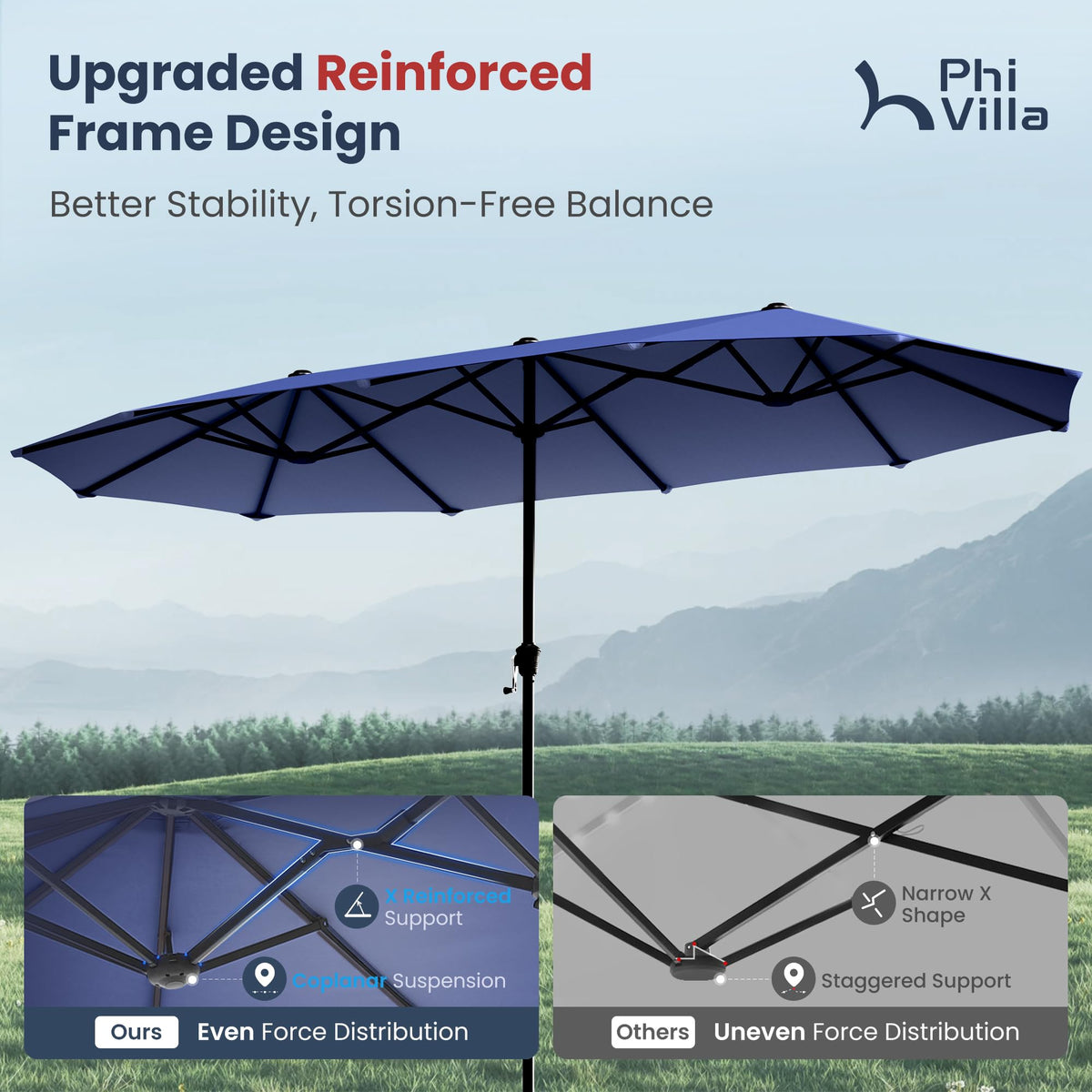 13ft Navy Rectangle Outdoor Patio Umbrella G12305