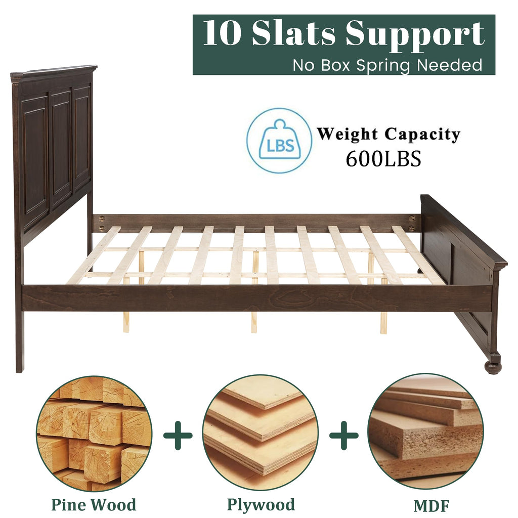 King Size Pinewood Platform Bed with Headboard and Footboard K89503