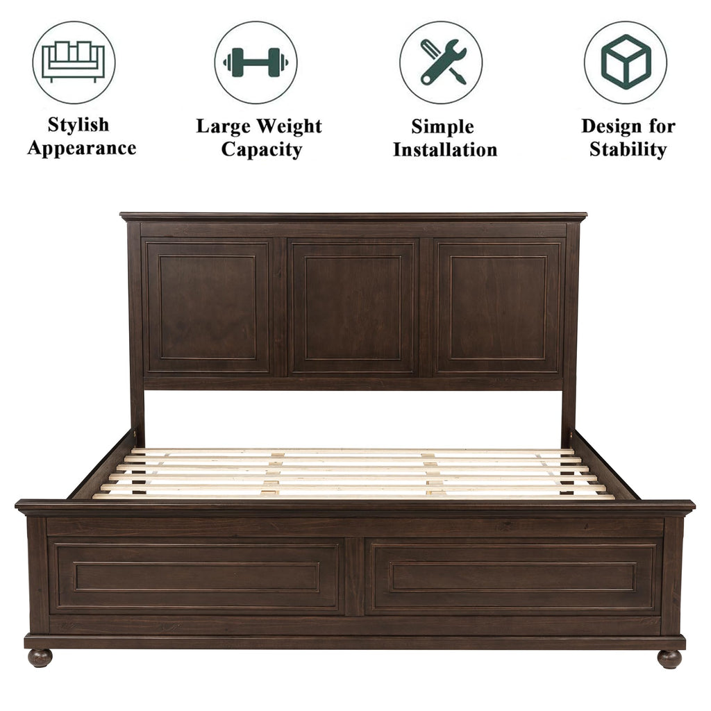 King Size Pinewood Platform Bed with Headboard and Footboard K89503