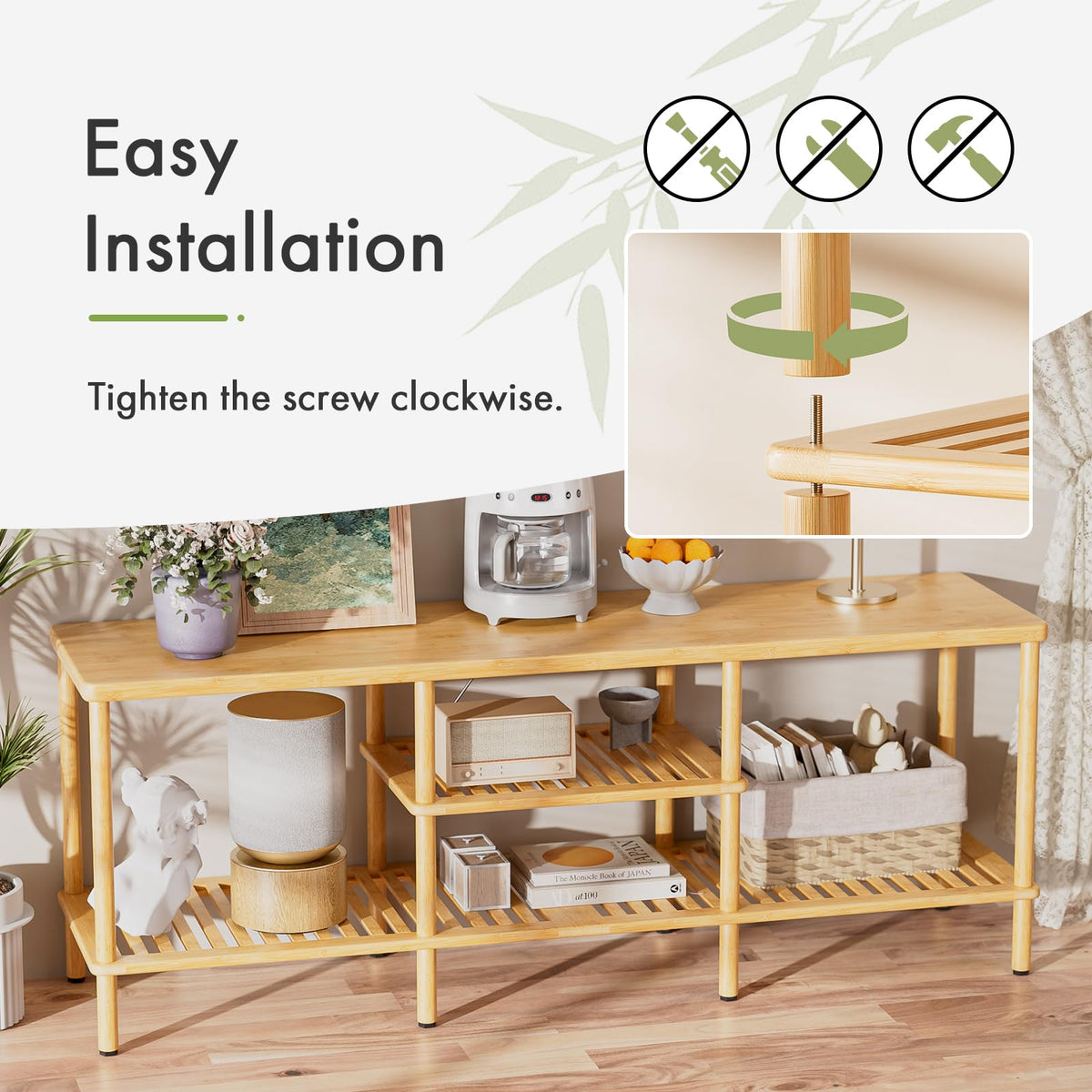 Bamboo 3 Tier TV Stand for 60 65 Inch TV S8734