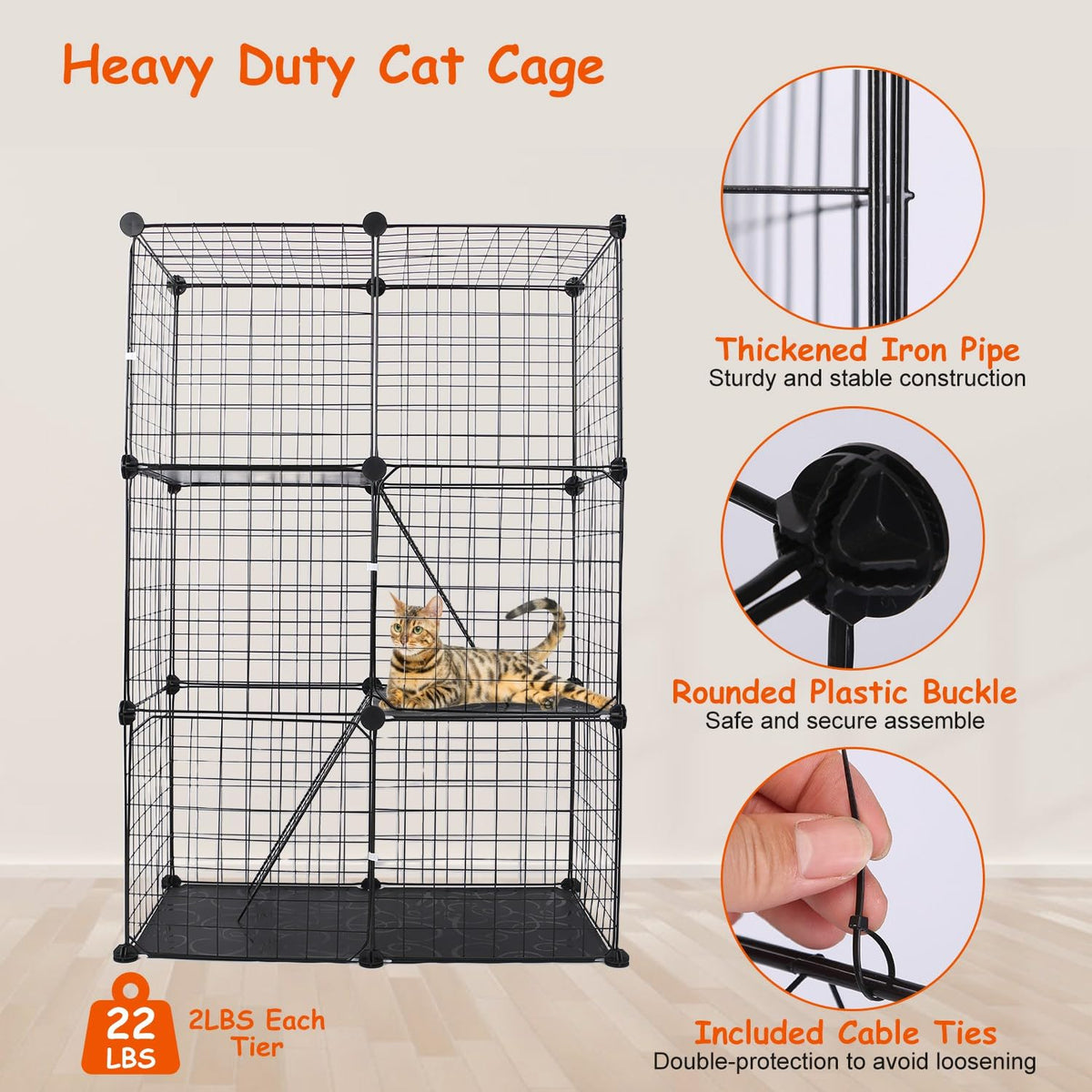 3-Tier Cat Cage with 3 Doors 2 Ramp Ladders H59450