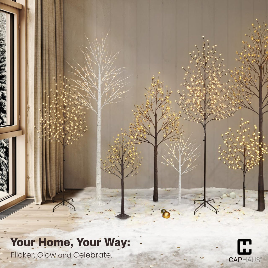 8 Ft White Pre-Lit Birch Tree with 132 Warm White LED P71136