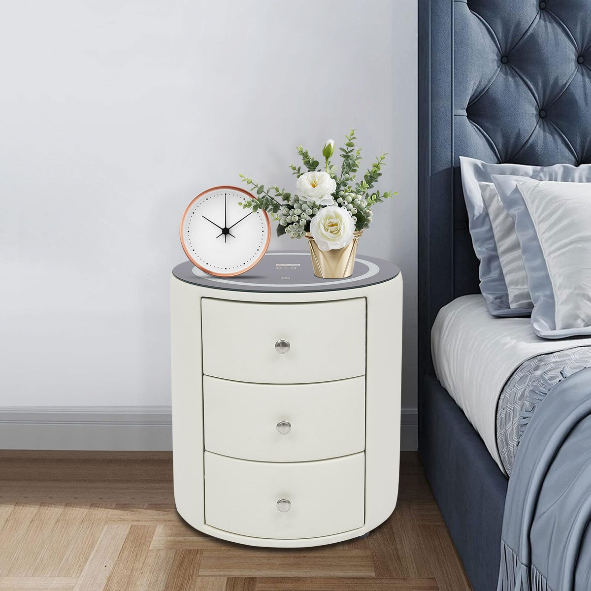 Smart Nightstand with Wireless Charging Station & LED Lights 3 Drawers G61780