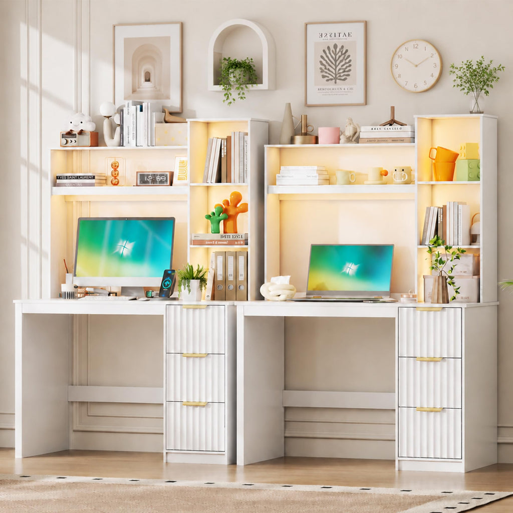 40” White Home Office Desk with Hutch and Drawers S7292