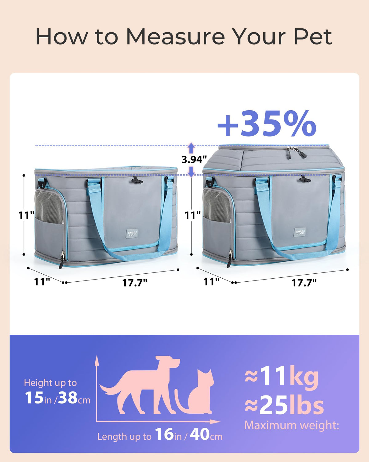 Airline Approved Soft-Sided Pet Carrier for Cats/Dogs Up to 20 Lbs F3625