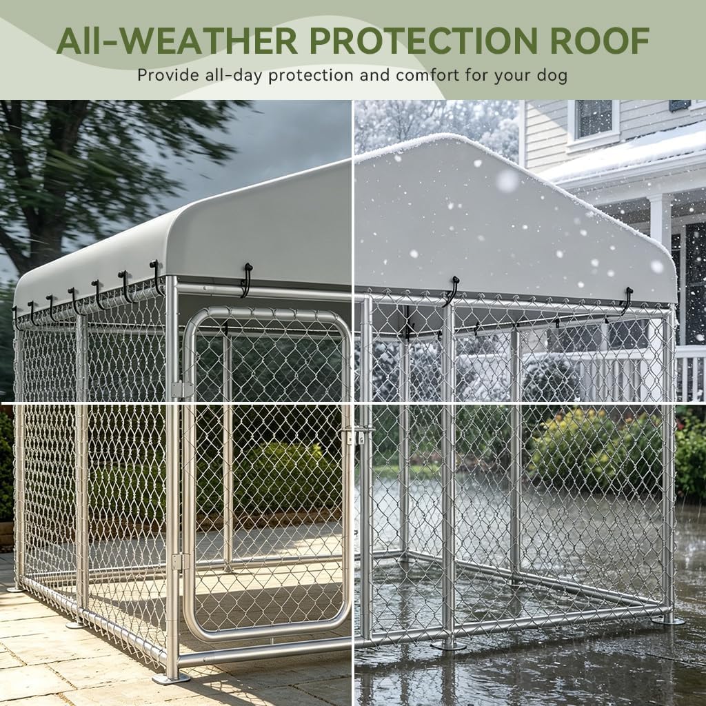 7.5x7.5ft Metal Dog Kennel with Roof T32008