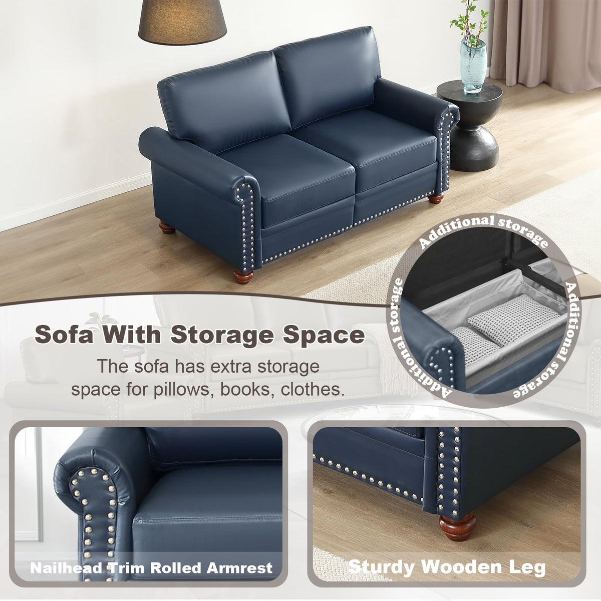 Faux Leather Oversized 3 Seater Sofa with Storage K150649
