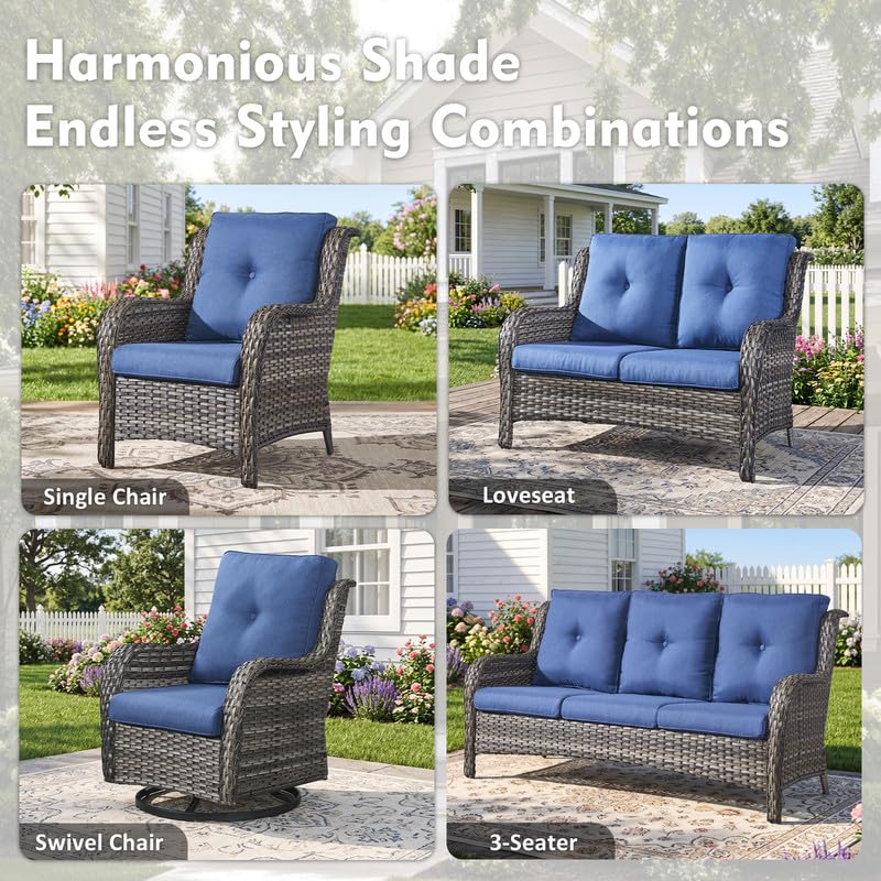 5 Pieces Outdoor Wicker Patio Furniture Set with Ottoman Blue L3114