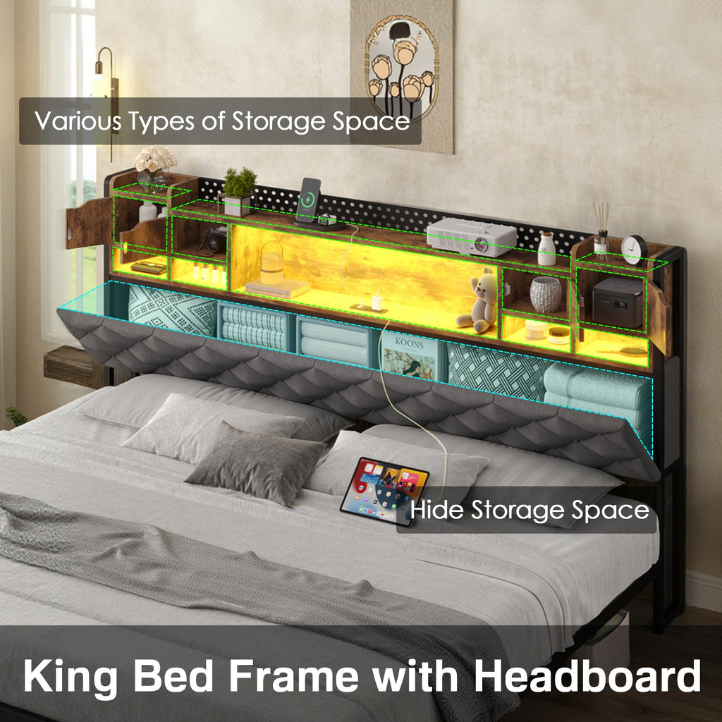 King Size Bed Frame with Storage & Upholstered Headboard M534