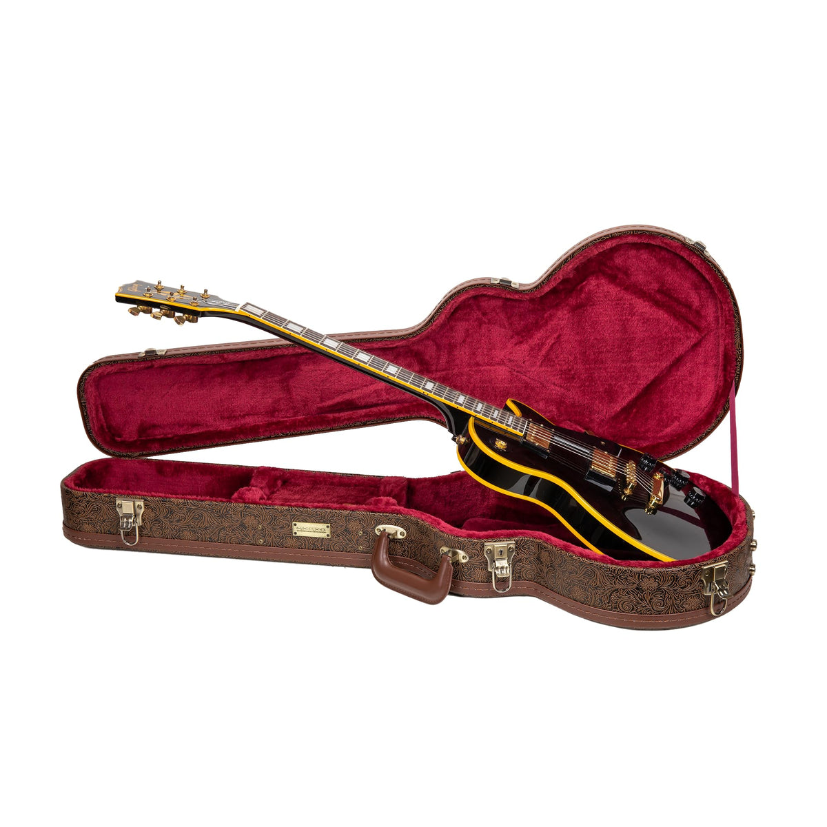 Brown Wooden Guitar Case with Velvet Interior and Lock Q5406