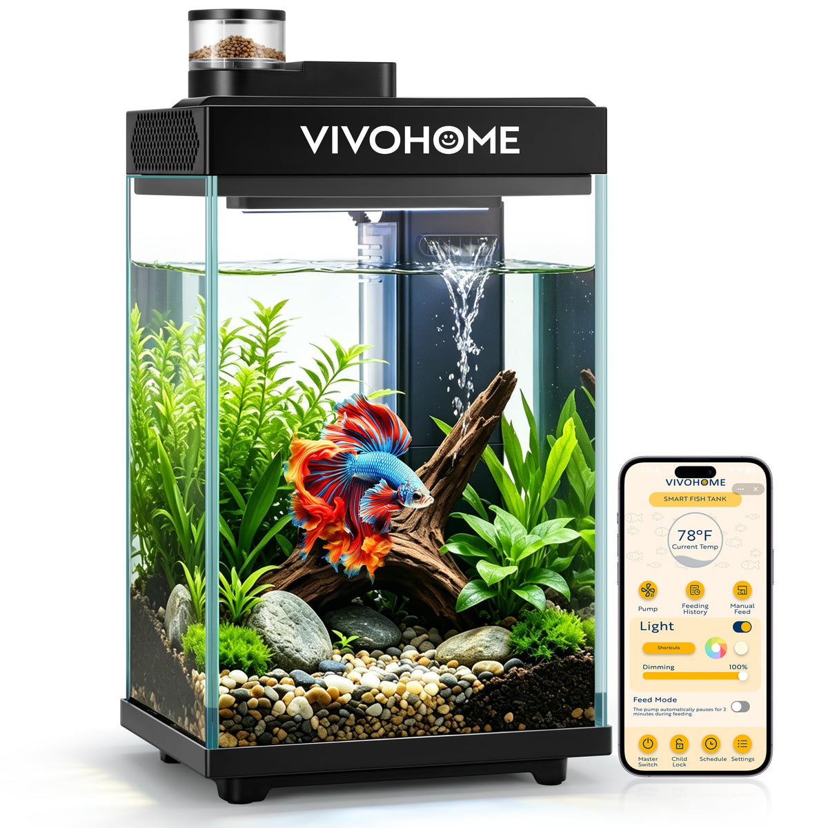 2 Gallon Smart Fish Tank with Auto Feeder H543