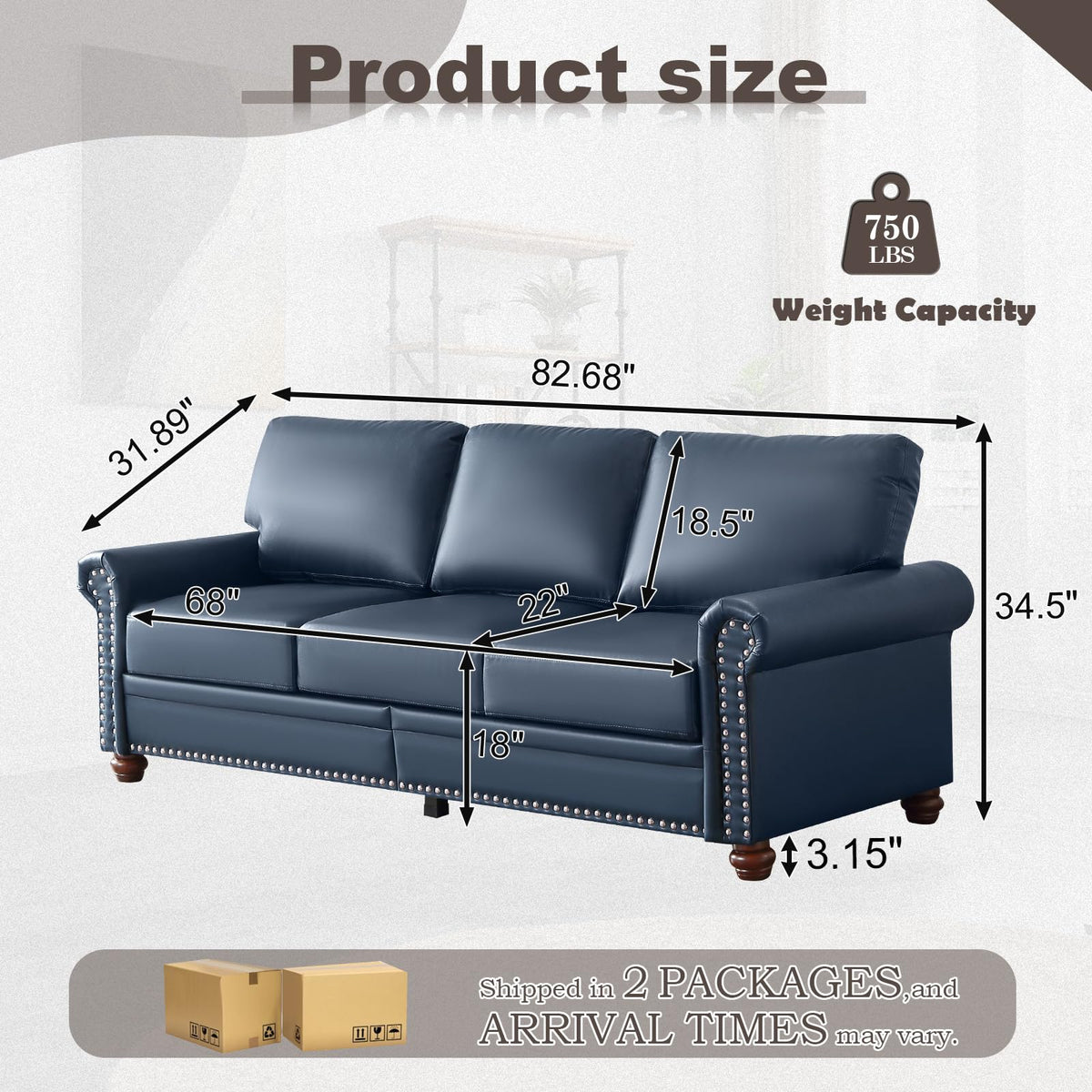 Faux Leather Oversized 3 Seater Sofa with Storage K150649