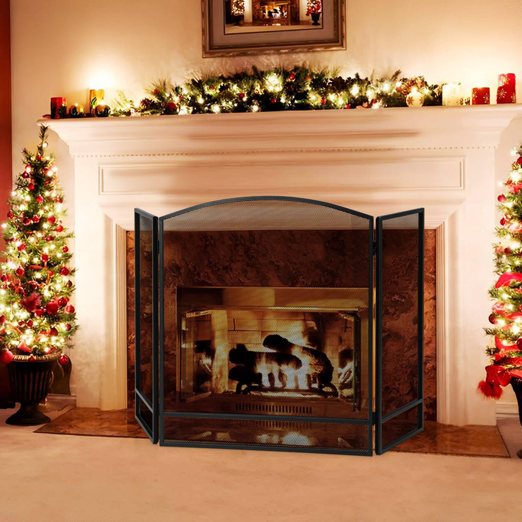 Black Wrought Iron 3 Panel Folding Fireplace Screen P694