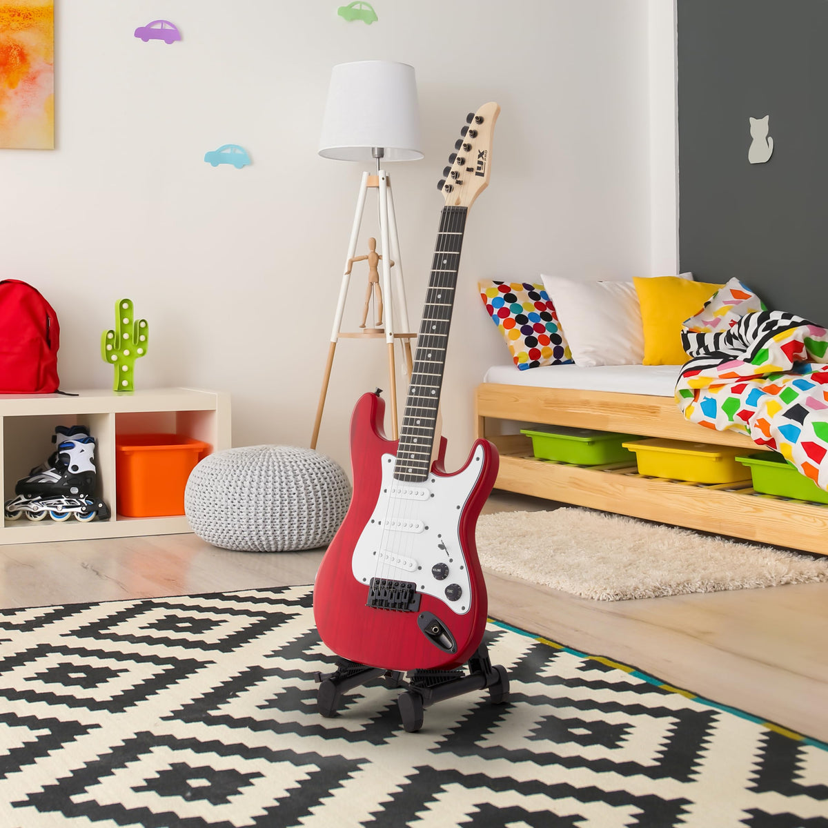 30” Electric Guitar Kit with Amp Cable, 6 Picks, Solid Wood Body, Red V172167