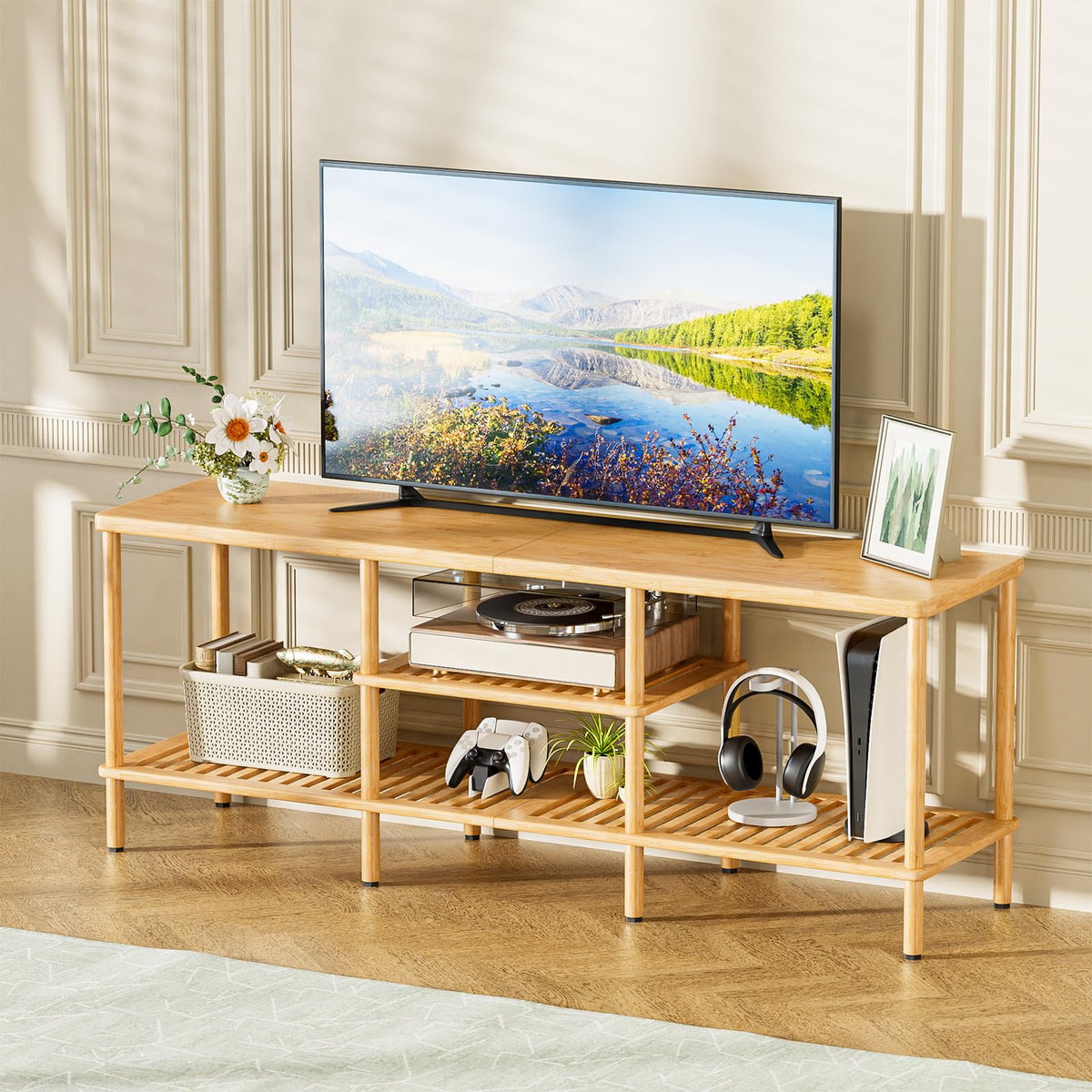 Bamboo 3 Tier TV Stand for 60 65 Inch TV S8734