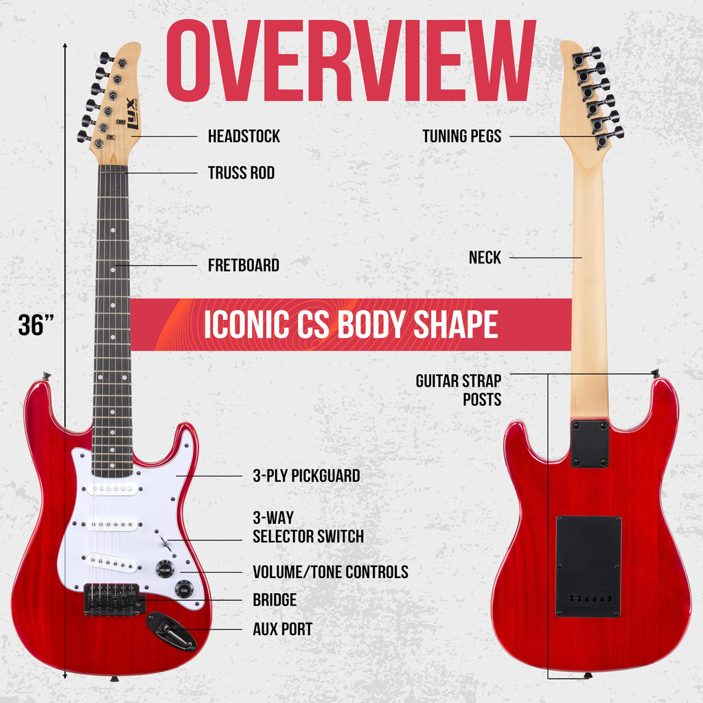 30” Electric Guitar Kit with Amp Cable, 6 Picks, Solid Wood Body, Red V172167