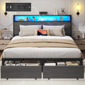 Rustic Grey Full Bed Frame with Charging Station Q692800