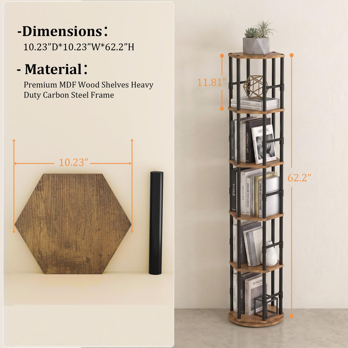 5-Tier Rotating Bookshelf Tower R833056