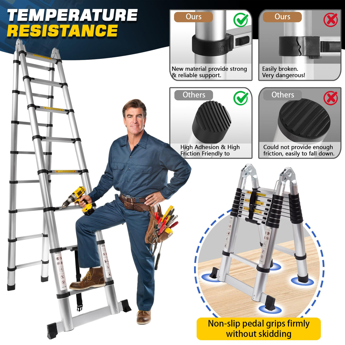 16.5FT Telescoping Ladder with Stabilizer Bar V752996